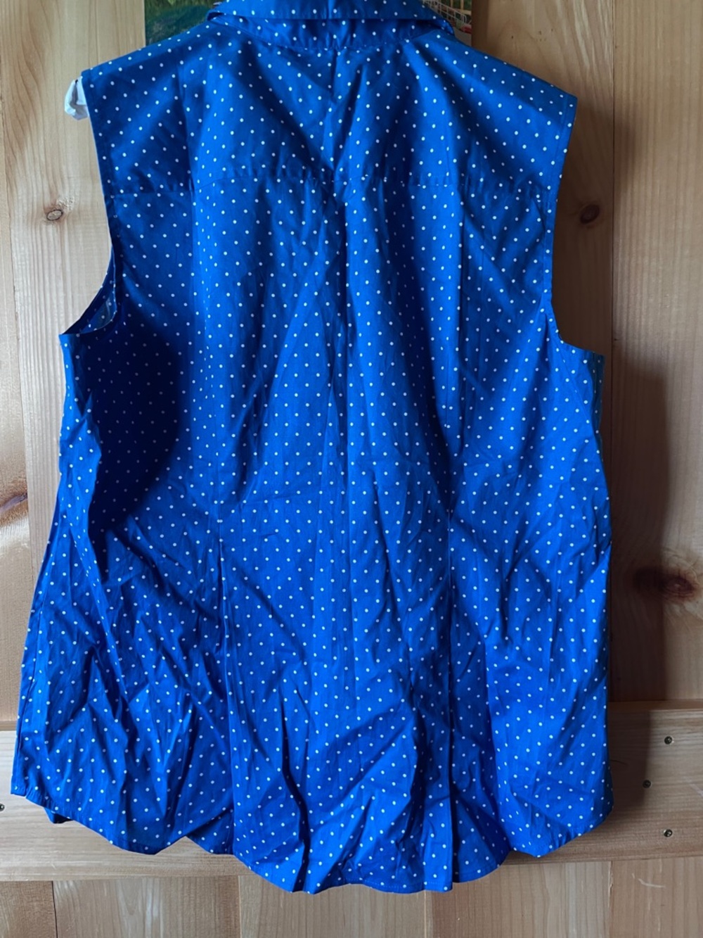 Liz Claiborne Blue Sleeveless Polka Dot Button-Down Shirt - Picture 2 of 4